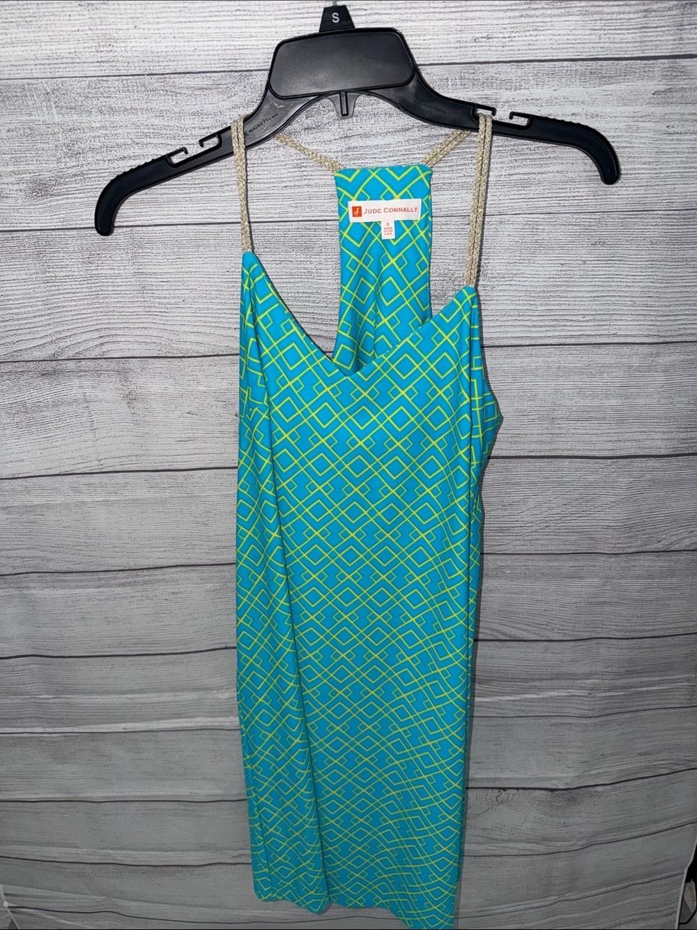 Jude Connally Teal & Lime Geometric Slip Dress